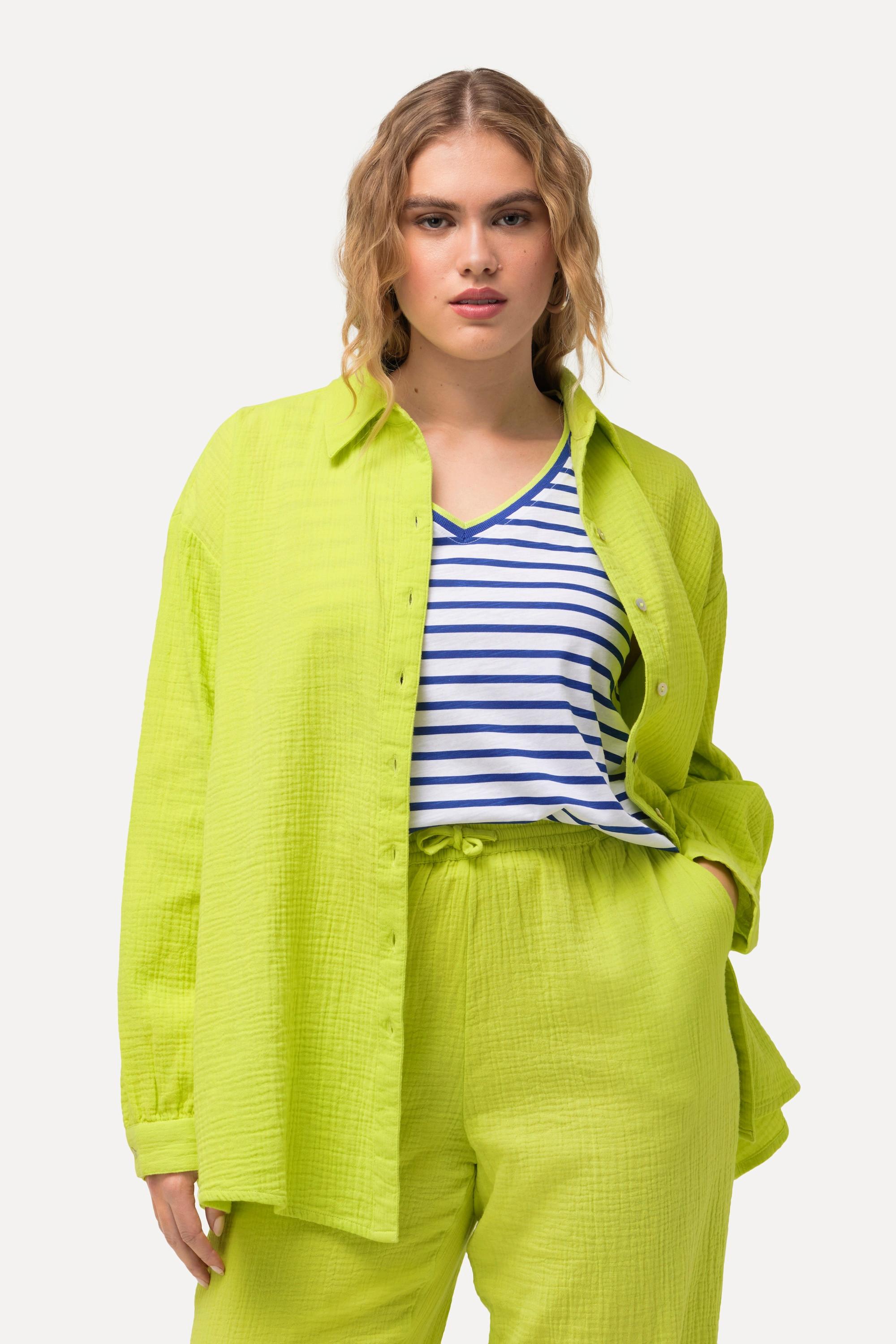 Ulla Popken  Camicia in mussola dal taglio oversize con collo da camicia e maniche lunghe 