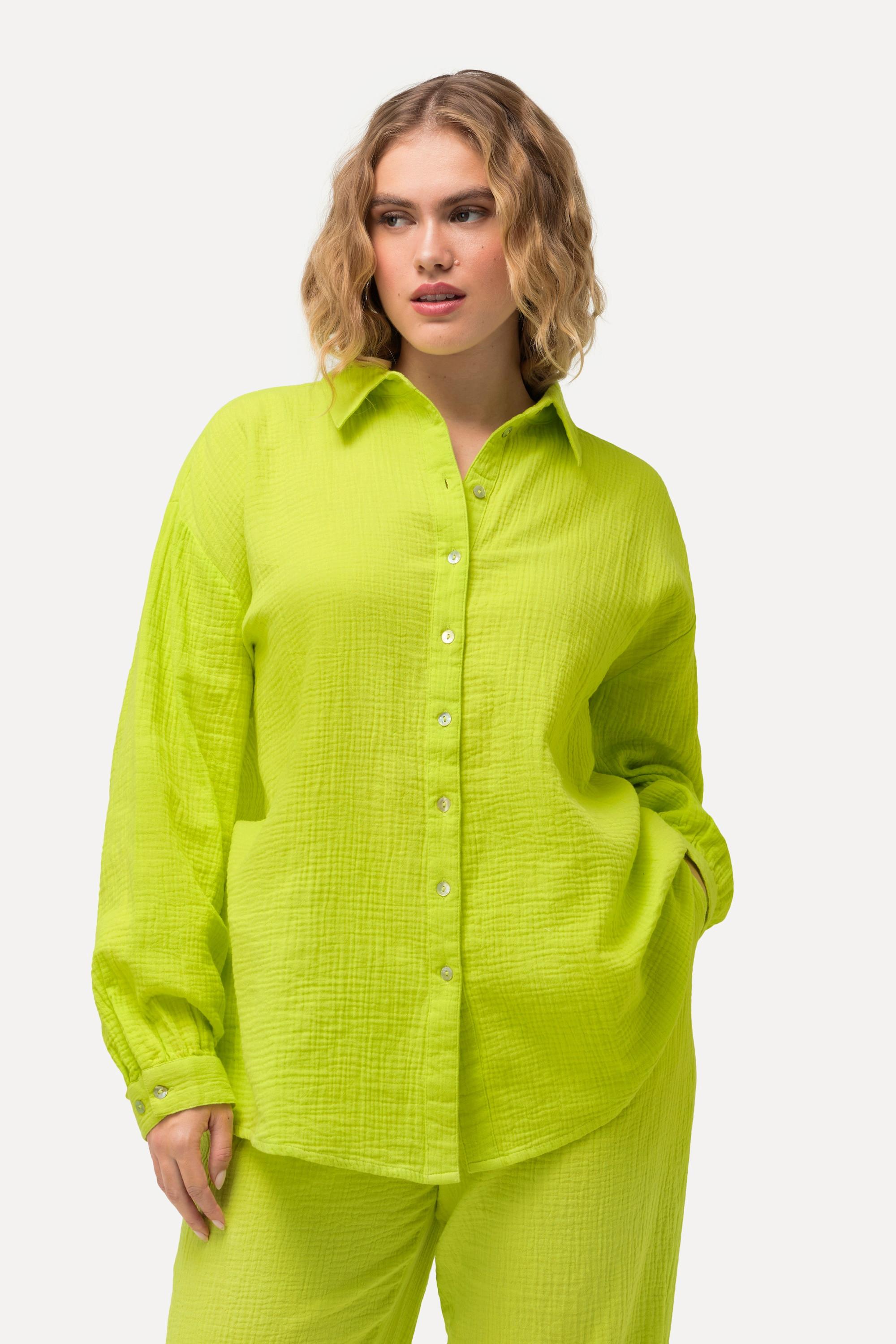 Ulla Popken Camicia Oversize in Mussola Collo Camicia Maniche Lunghe  