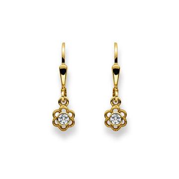 Clous d'oreilles avec des poils verni fleur or jaune 750 zircone 21x5mm