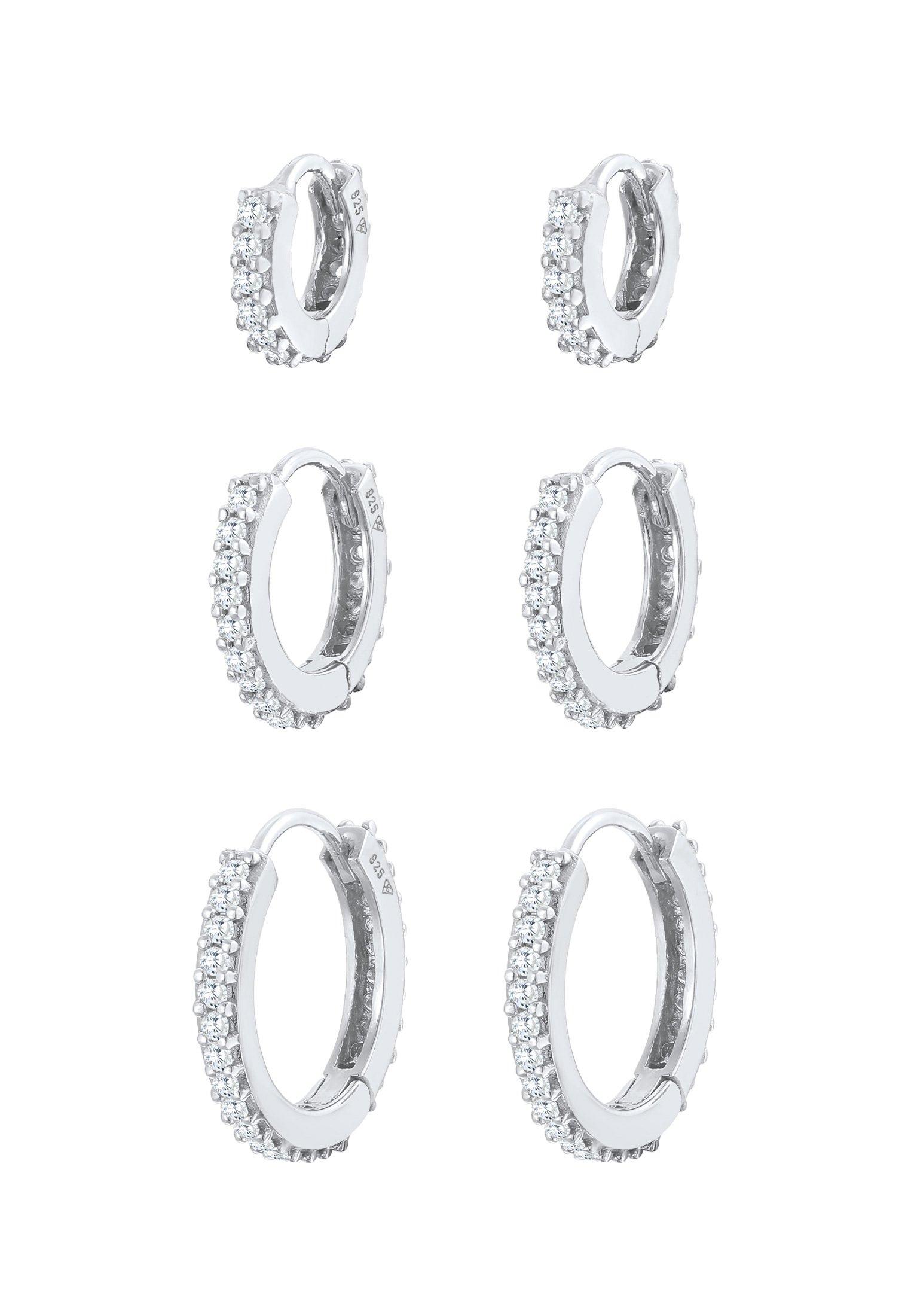 Image of Ohrringe Creolen Zirkonia 3er Set Damen Silber ONE SIZE