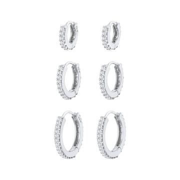 Boucles d'Oreilles Créoles Set De 3 Avec Cristaux De Zirconium