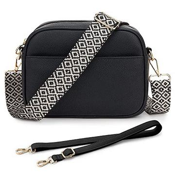 Umhängetasche, stilvolle Vegan Leder breiten Riemen Crossbody Umhängetasche mit 2 verstellbaren