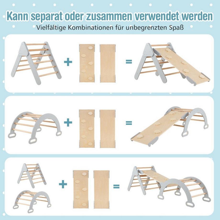 Northio  Kletterdreieck mit Rutsche Kletterbogen inkl. doppelseitige Rampe Grau 