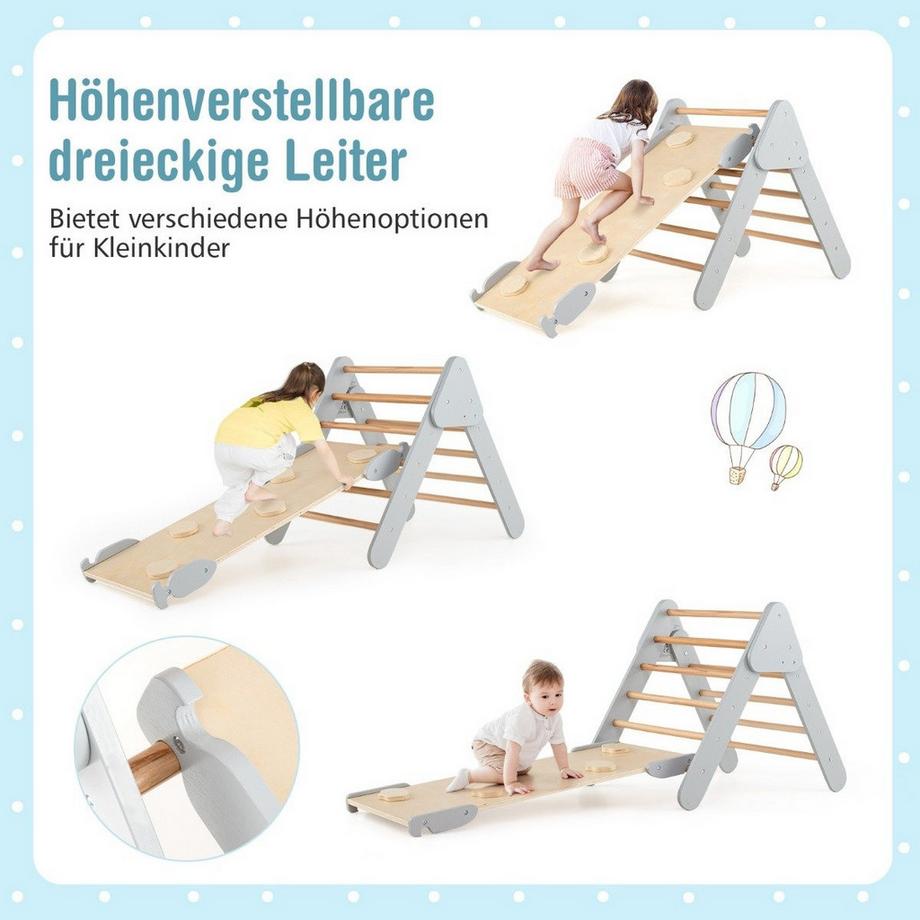Northio  Kletterdreieck mit Rutsche Kletterbogen inkl. doppelseitige Rampe Grau 