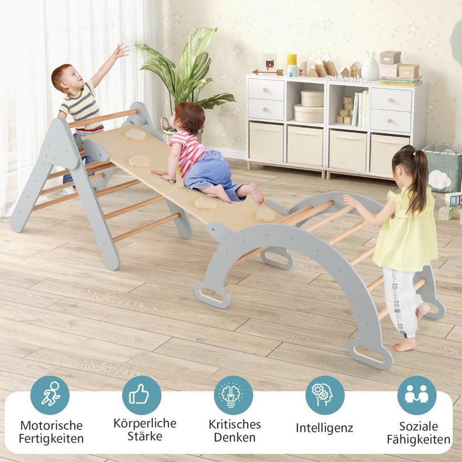 Northio  Kletterdreieck mit Rutsche Kletterbogen inkl. doppelseitige Rampe Grau 