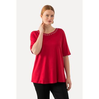 Ulla Popken  T-Shirt, Ziersteine, A-Linie, Rundhals, Halbarm 