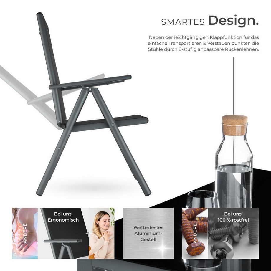 Tectake Sitzgruppe Pompeii mit Aluminiumgestell, für 8 Personen wetterfest  