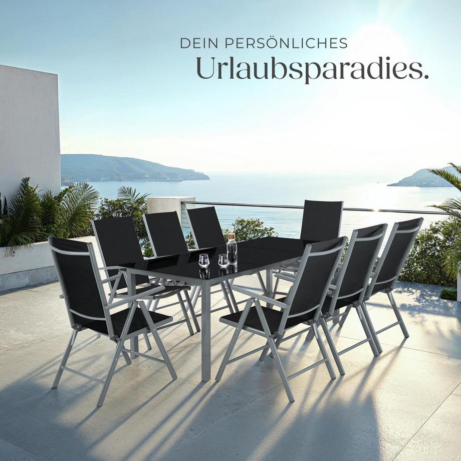 Tectake Aluminium Sitzgruppe Pompeii mit Aluminiumgestell, für 8 Personen wetterfest  