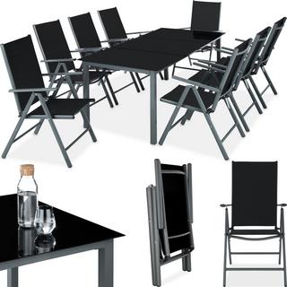 Tectake Aluminium Sitzgruppe 8+1 Stühle mit verstellbarer Rückenlehne und luftdurchlässigem Textilene-Gewebe  