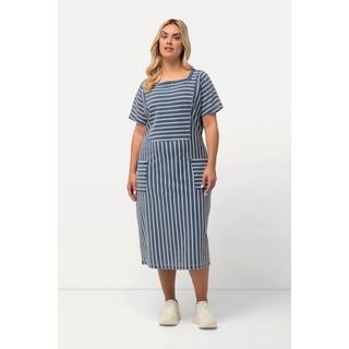 Ulla Popken  Abito midi di felpa con effetto jeans, scollo rettangolare e mezze maniche 