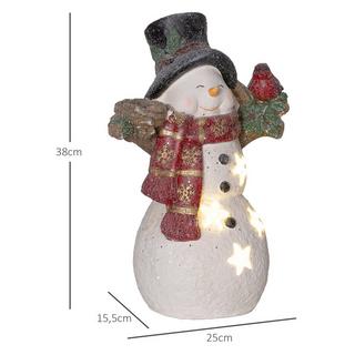 Northio Figura decorativa natalizia, pupazzo di neve con sciarpe, cappelli e uccelli, figura natalizia da 38 cm con luce LED, figura decorativa per Natale, per interni ed esterni  