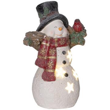 Figura decorativa natalizia, pupazzo di neve con sciarpe, cappelli e uccelli, figura natalizia da 38 cm con luce LED, figura decorativa per Natale, per interni ed esterni