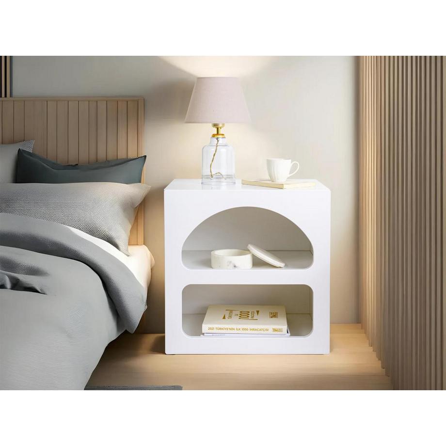 Vente-unique Table de chevet avec rangements - Blanc - LUELA  