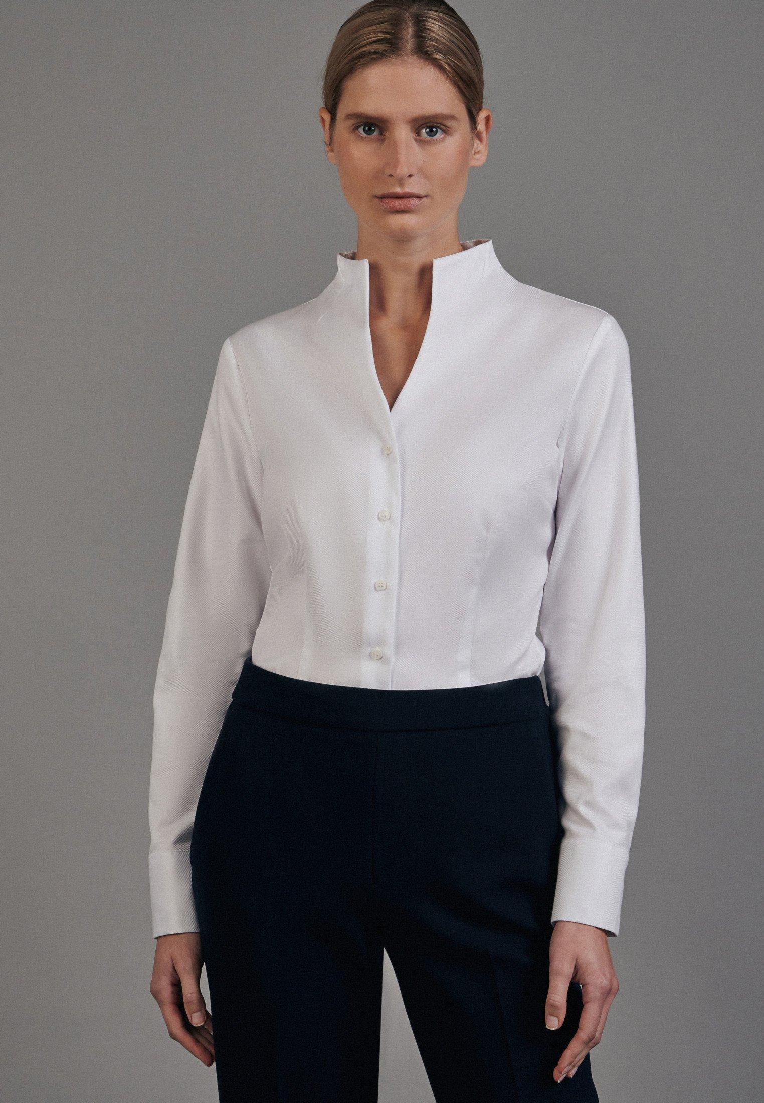 Image of Kelchkragenbluse Uni Langarm Kragen Damen Weiss 38