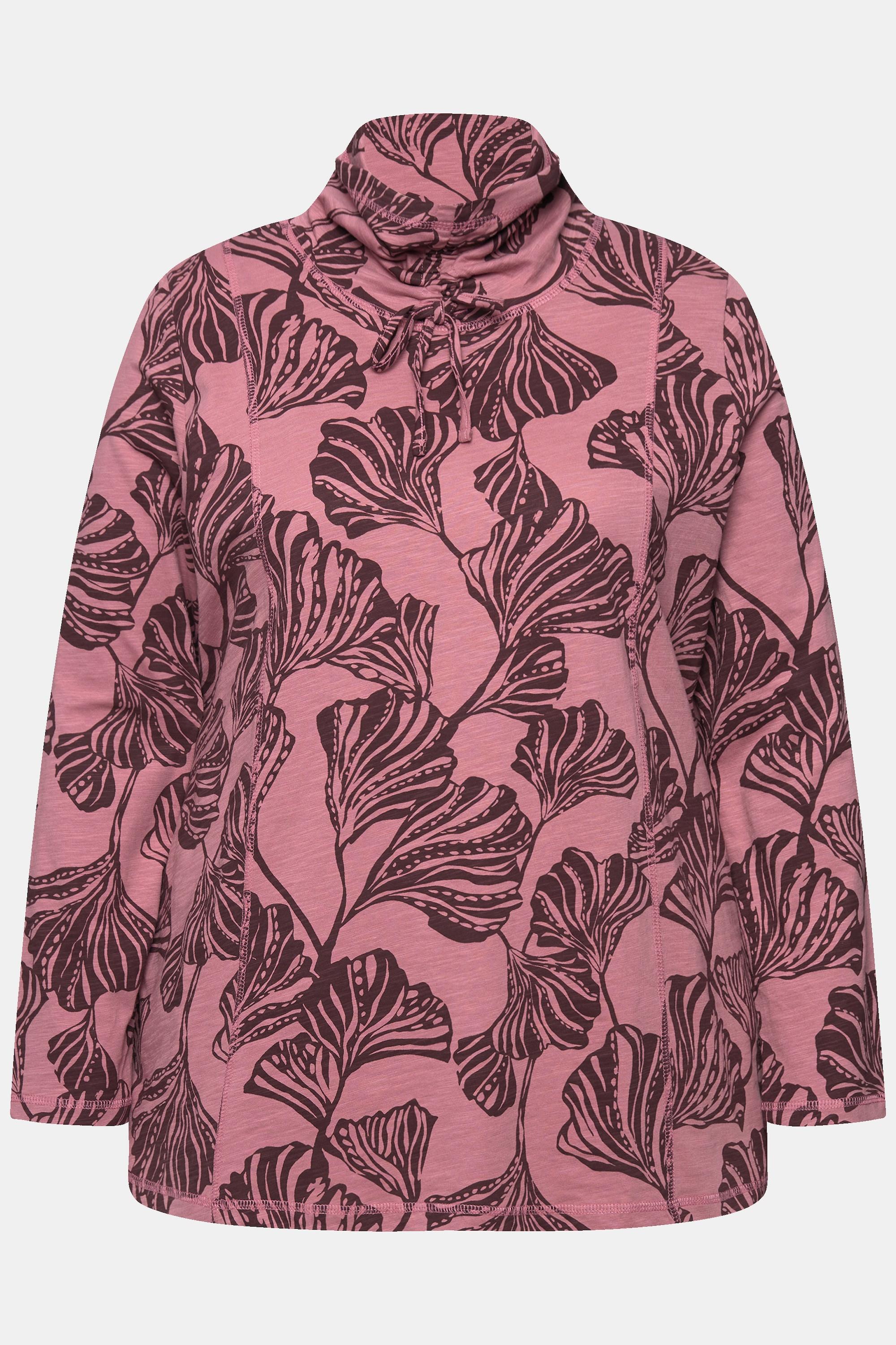 Ulla Popken Stampa Foglie Linea A Maniche Lunghe Collo Alto Maglia  