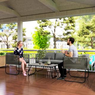 Northio Set di mobili da giardino in polyrattan set da salotto con divano poltrona cuscini da tavolo gruppo sedute resistente alle intemperie per 4 persone set di mobili da balcone salotto da giardino mobili da giardino per giardino balcone marrone + grigio scuro  