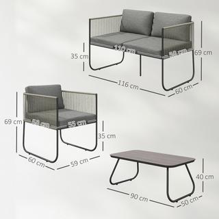 Northio Set di mobili da giardino in polyrattan set da salotto con divano poltrona cuscini da tavolo gruppo sedute resistente alle intemperie per 4 persone set di mobili da balcone salotto da giardino mobili da giardino per giardino balcone marrone + grigio scuro  