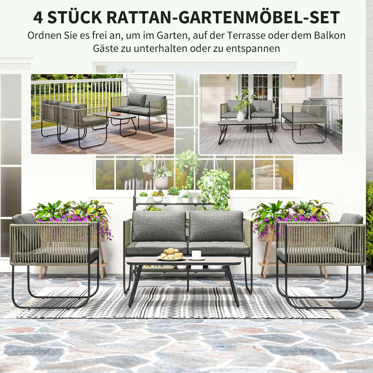 Northio Set di mobili da giardino in polyrattan set da salotto con divano poltrona cuscini da tavolo gruppo sedute resistente alle intemperie per 4 persone set di mobili da balcone salotto da giardino mobili da giardino per giardino balcone marrone + grigio scuro  