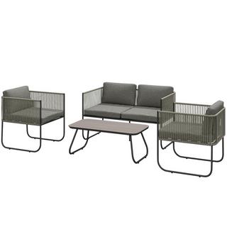 Northio Set di mobili da giardino in polyrattan set da salotto con divano poltrona cuscini da tavolo gruppo sedute resistente alle intemperie per 4 persone set di mobili da balcone salotto da giardino mobili da giardino per giardino balcone marrone + grigio scuro  