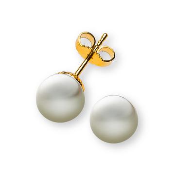 Clous d'oreilles en or jaune 750 perle d'eau douce 7,5-8mm