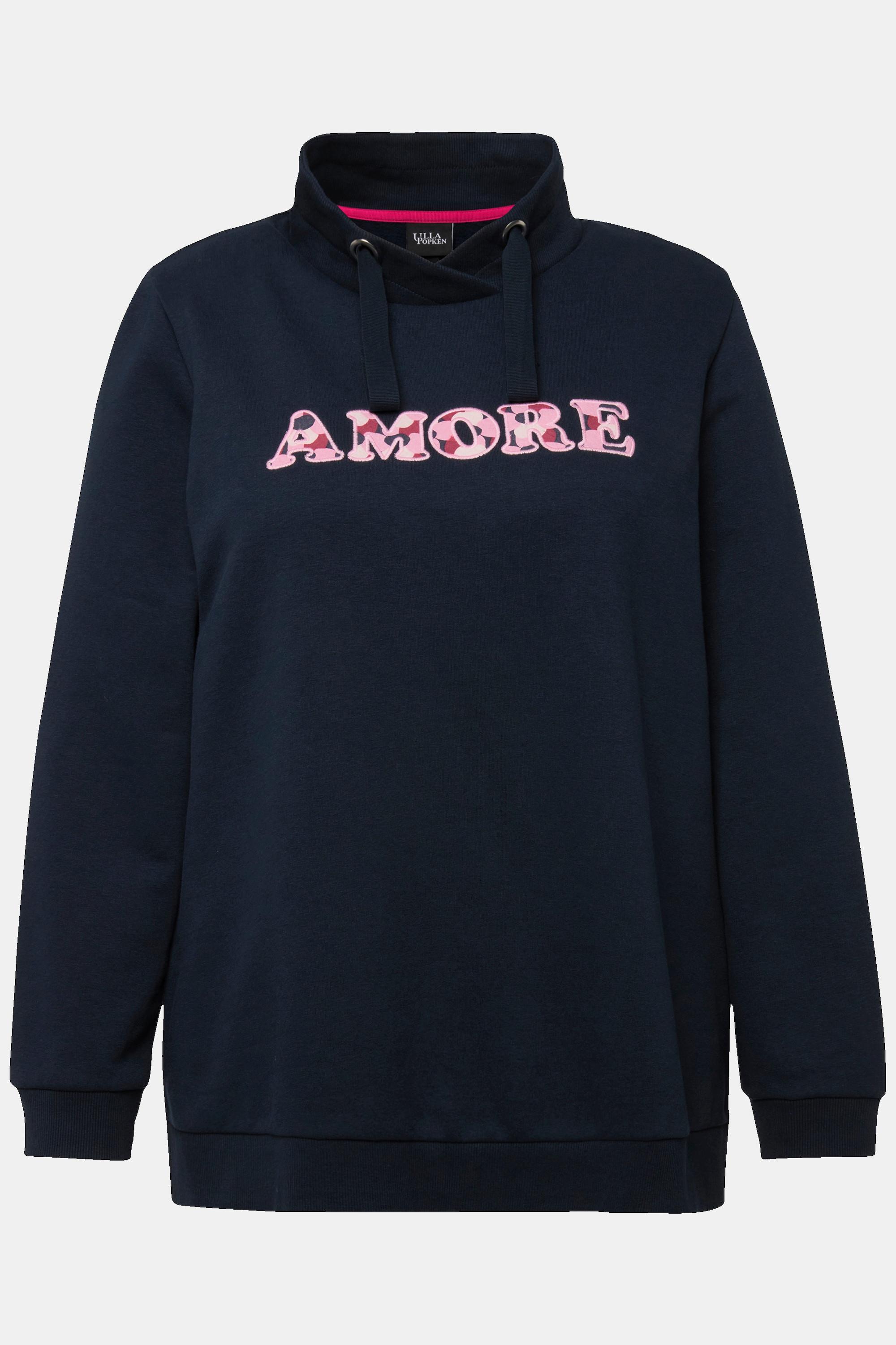 Ulla Popken  Sweat-shirt Amore. Manches longues et col montant. Coupe Classic Fit. 