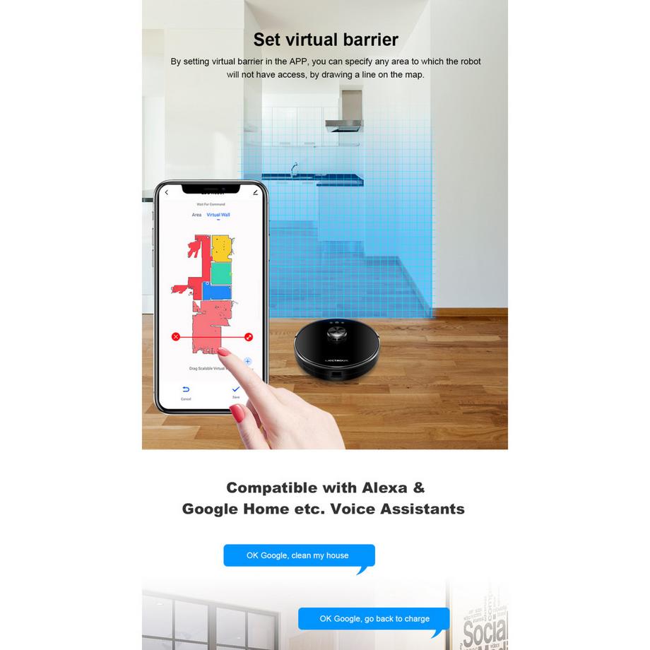Blue Chilli Robot aspirapolvere con pulizia umida e secca e navigazione Lidar  