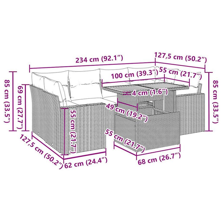 VidaXL Ensemble de canapés de jardin rotin synthétique  