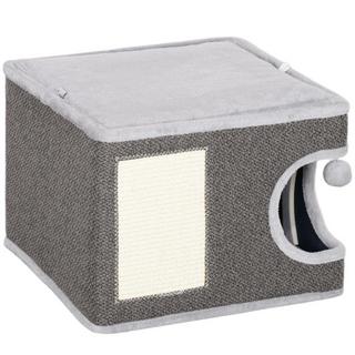 Northio  Tiragraffi alto 35 cm, botte per gatti con grotta, tiragraffi con palla da gioco, torre per gatti in sisal, per gatti fino a 6 kg, grigio scuro + bianco crema 