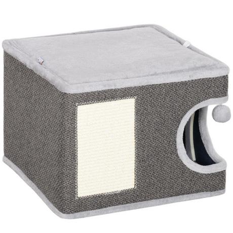 Northio  Tiragraffi alto 35 cm, botte per gatti con grotta, tiragraffi con palla da gioco, torre per gatti in sisal, per gatti fino a 6 kg, grigio scuro + bianco crema 