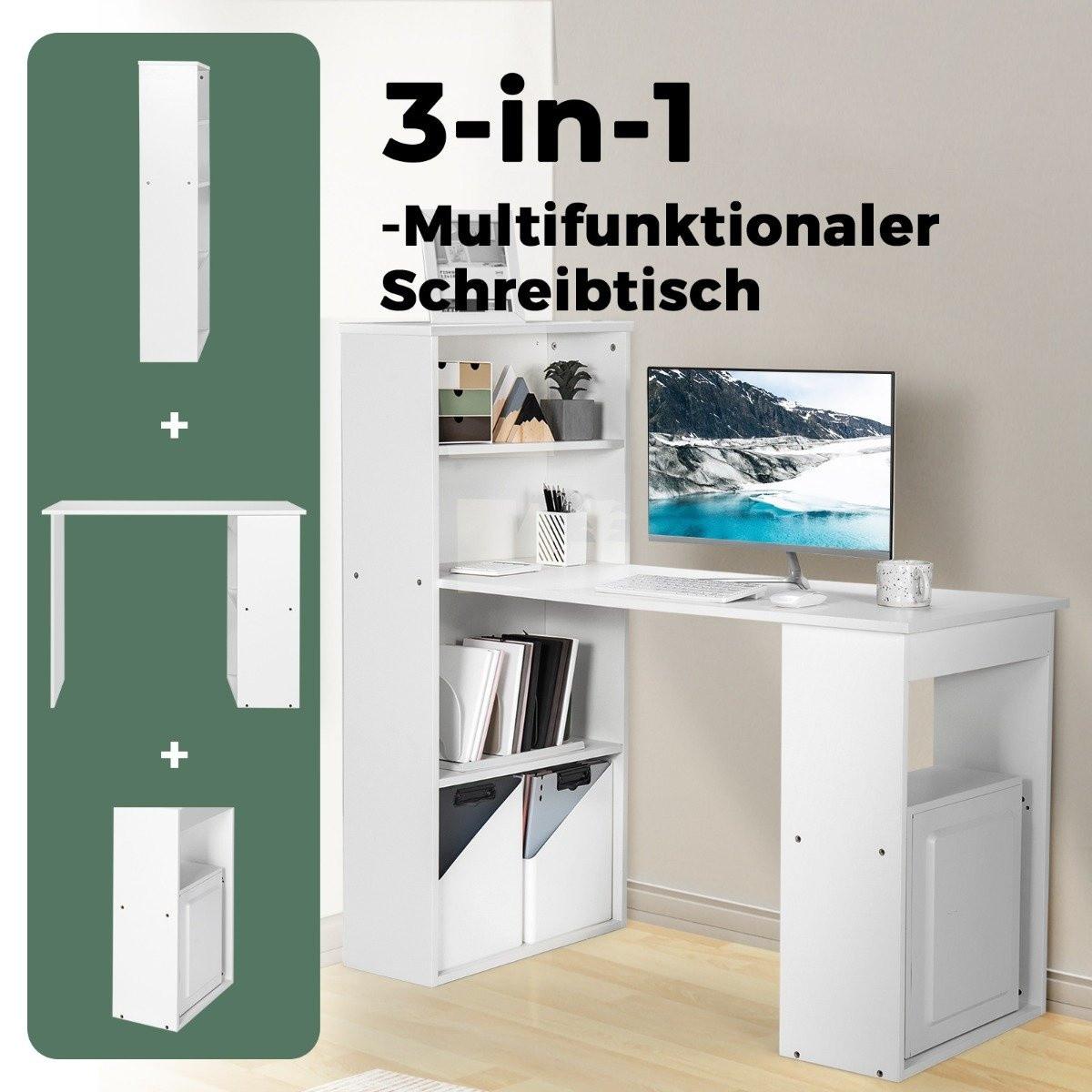 Northix Schreibtisch mit Bücherregal Computertisch mit 6 Regalen PC-Tisch mit Regal Bürotisch Weiß  