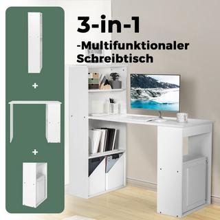 Northix Schreibtisch mit Bücherregal Computertisch mit 6 Regalen PC-Tisch mit Regal Bürotisch Weiß  