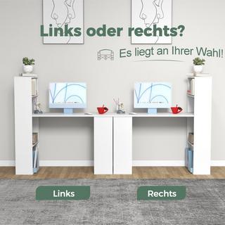 Northix Schreibtisch mit Bücherregal Computertisch mit 6 Regalen PC-Tisch mit Regal Bürotisch Weiß  