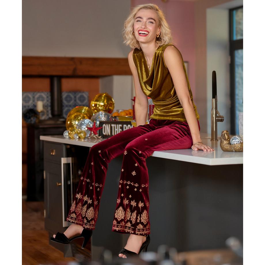 Joe Browns Pantalon Évasé Brodé en Velours  