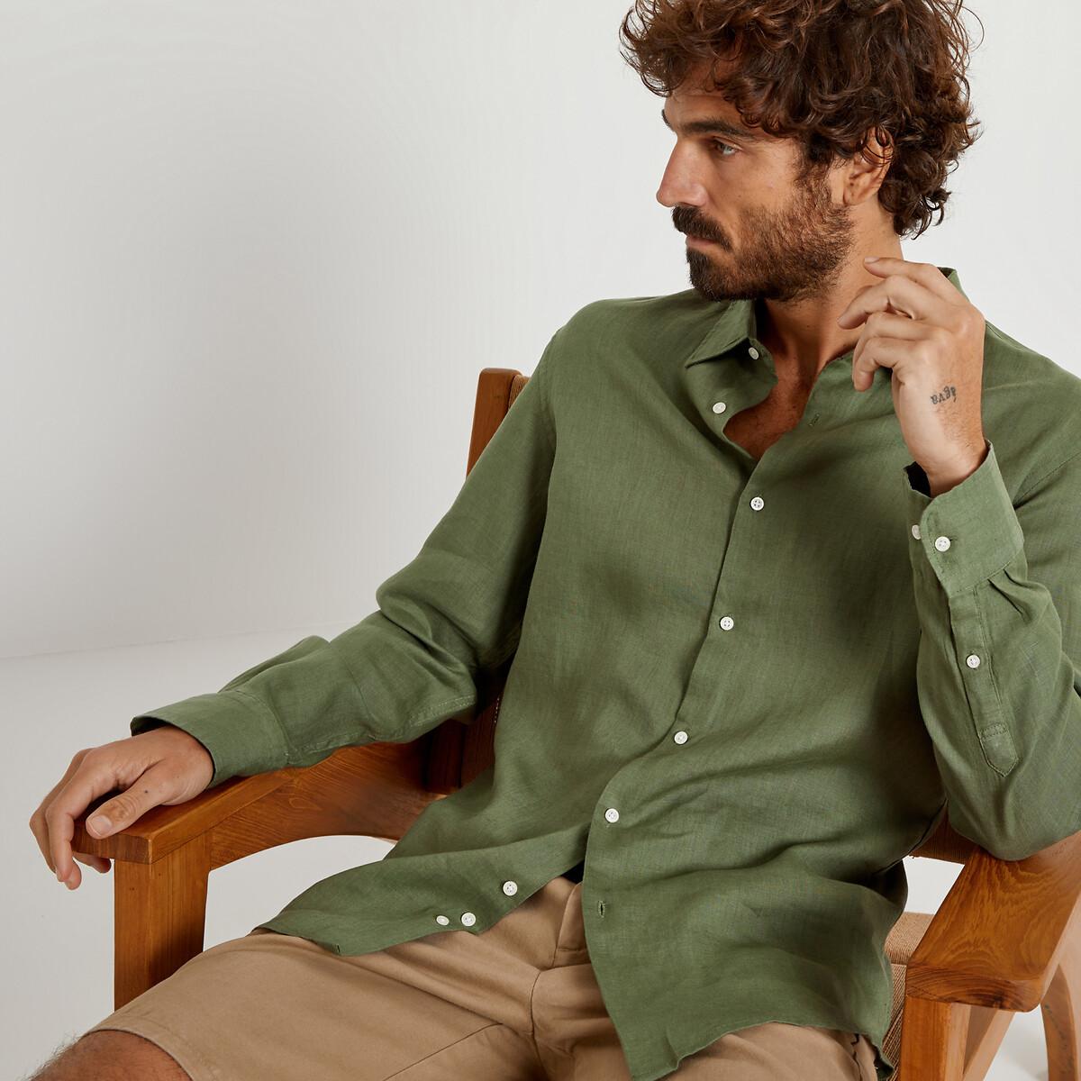 Image of Gerades Leinenhemd Signature Mit Langen Ärmeln Unisex XXXL