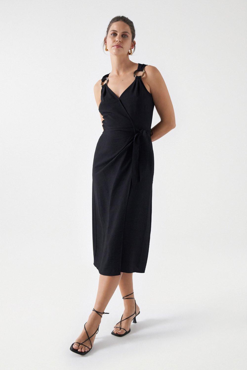 Image of Kleider Wrap Midi Dress Damen Schwarz L