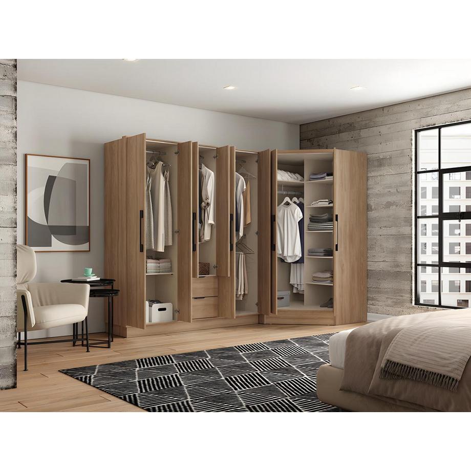 Vente-unique  Armadio angolare 8 ante e 2 cassetti L263 cm Naturale - FEOVA 