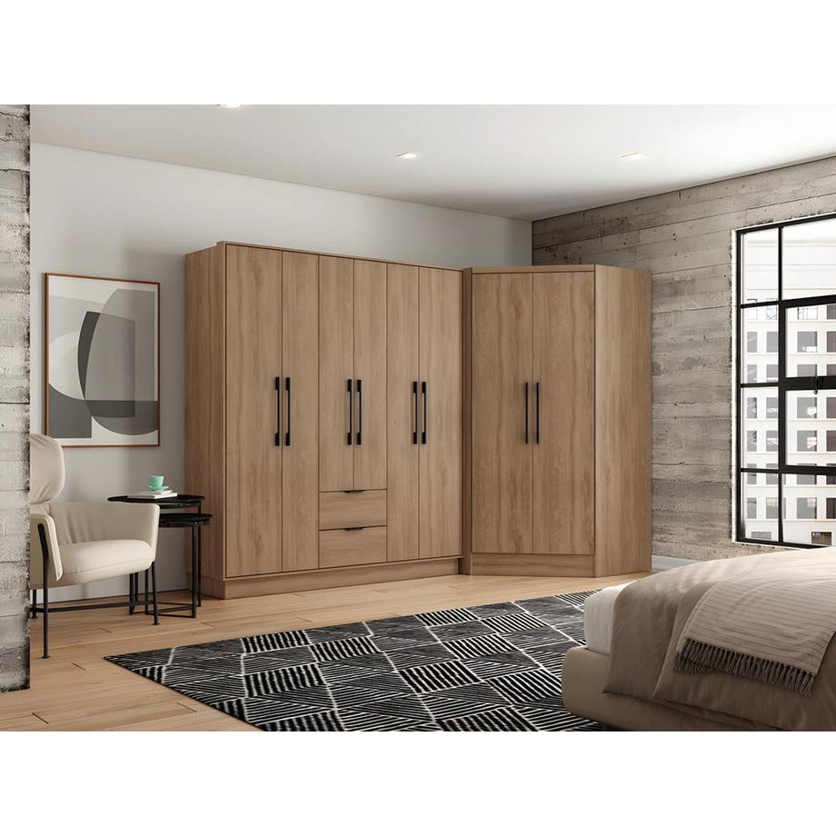 Vente-unique  Armadio angolare 8 ante e 2 cassetti L263 cm Naturale - FEOVA 