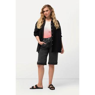 Ulla Popken  Bermuda en jean used-look, jambe droite et taille élastique 