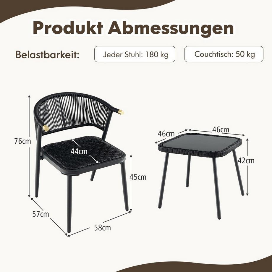 Northio Set di mobili da giardino in rattan set da balcone con 2 sedie e tavolo mobili da balcone misto marrone  