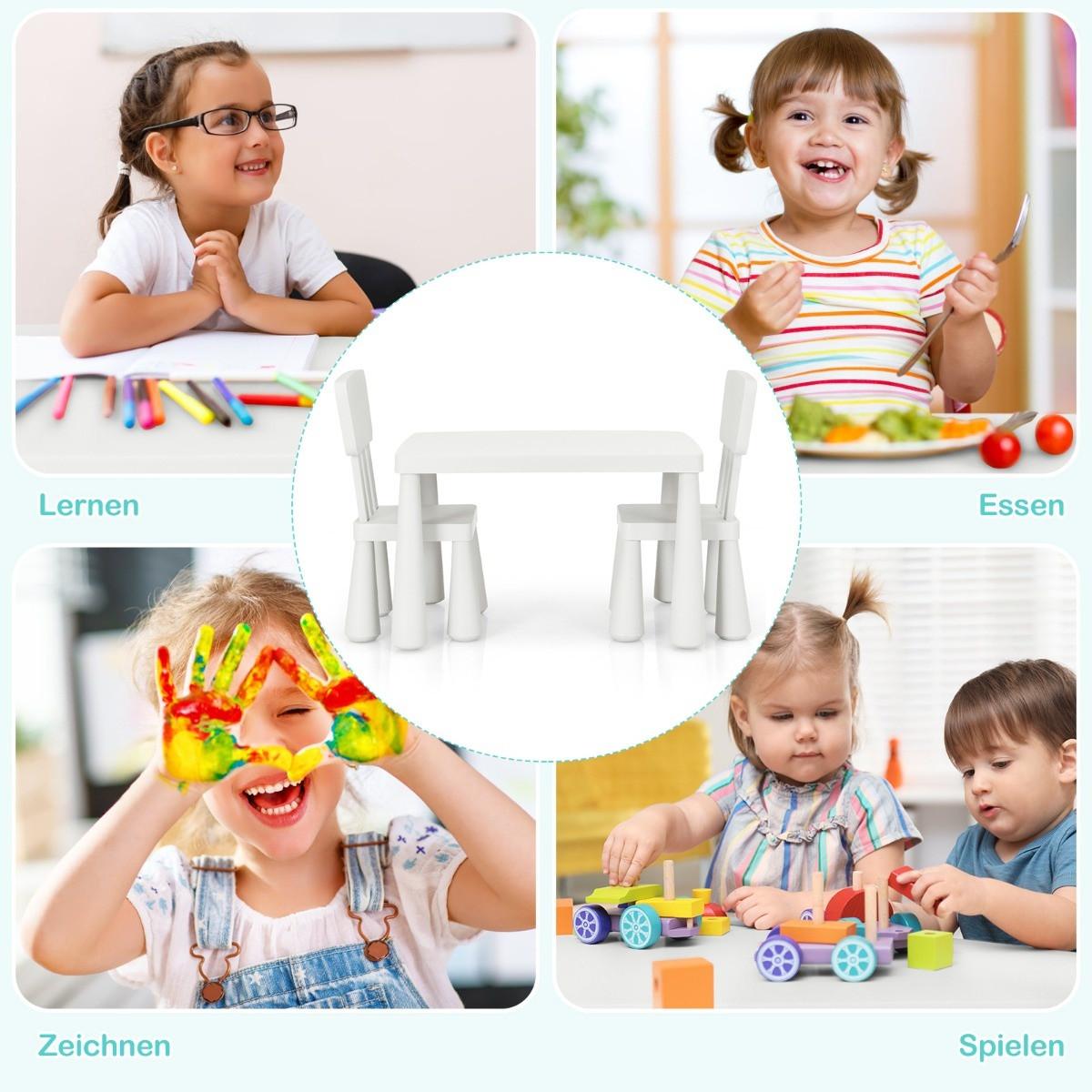 Northix  Set di 3 sedute per bambini, tavolo per bambini con 2 sedie, mobili per bambini in plastica bianca 