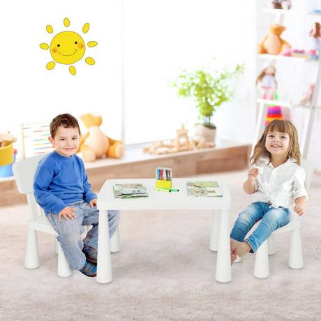 Northix  Set di 3 sedute per bambini, tavolo per bambini con 2 sedie, mobili per bambini in plastica bianca 