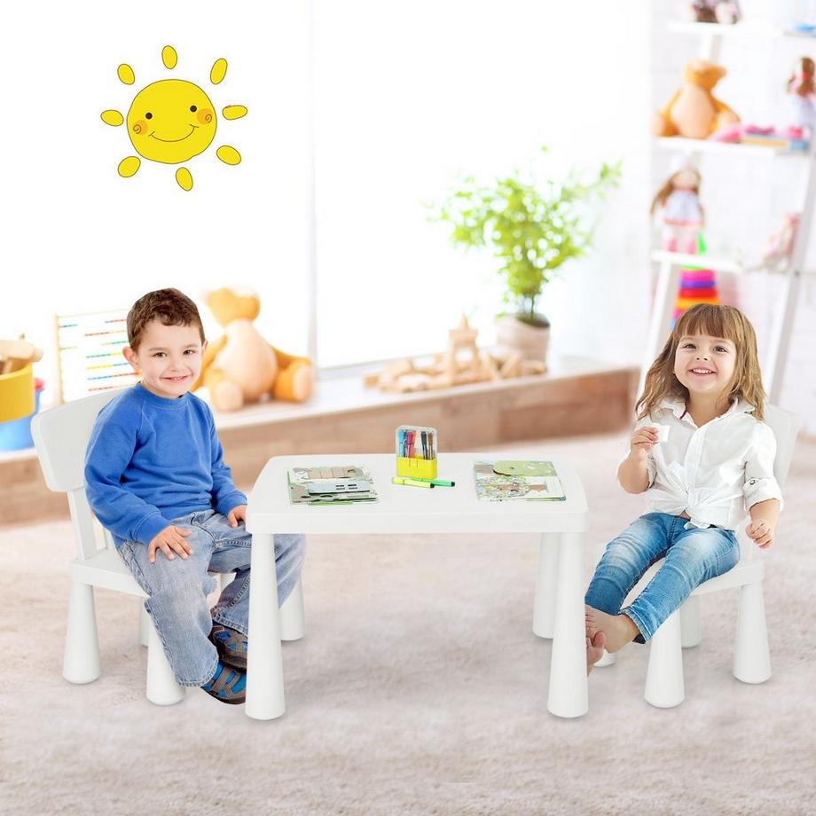 Ensemble de sièges pour enfants 3 pièces, table pour enfants avec 2 chaises, meubles pour enfants en plastique blanc