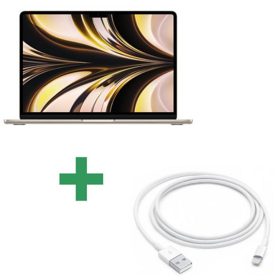 Apple  Ricondizionato MacBook Air 13" 2022 Apple M2 3,5 Ghz 8 Gb 256 Gb SSD Galaxie + Cavo Apple da Lightning a USB da 1 metro bianco 