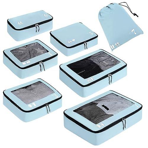 Image of Koffer-organisator, Packwürfel, 7-teiliges Koffer-organisator-set, Packwürfel, Pet Recycled Packsäcke Für Koffer, Koffer-organisator Für Rucksack, Schuhsack, Kleidersäcke Für Koffer Unisex Blau ONE SIZE