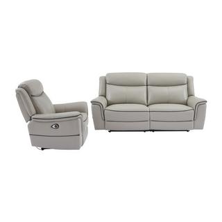 Vente-unique Relaxsofa 3-Sitzer & Relaxsessel elektrisch - Leder - Hellgrau - ADELIO  