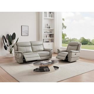 Vente-unique Relaxsofa 3-Sitzer & Relaxsessel elektrisch - Leder - Hellgrau - ADELIO  