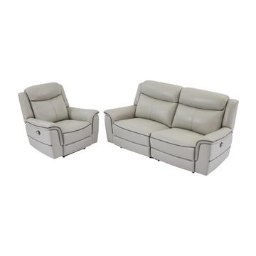 Relaxsofa 3-Sitzer & Relaxsessel elektrisch - Leder - Hellgrau - ADELIO