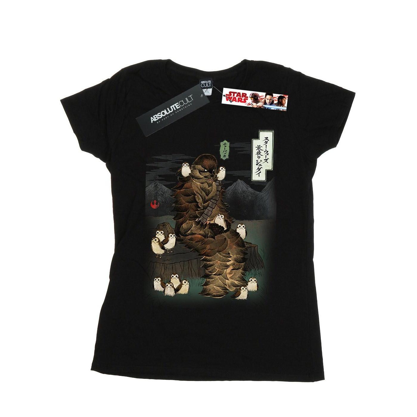 Image of The Last Jedi Japanese Chewbacca Porgs Tshirt Damen Schwarz XL