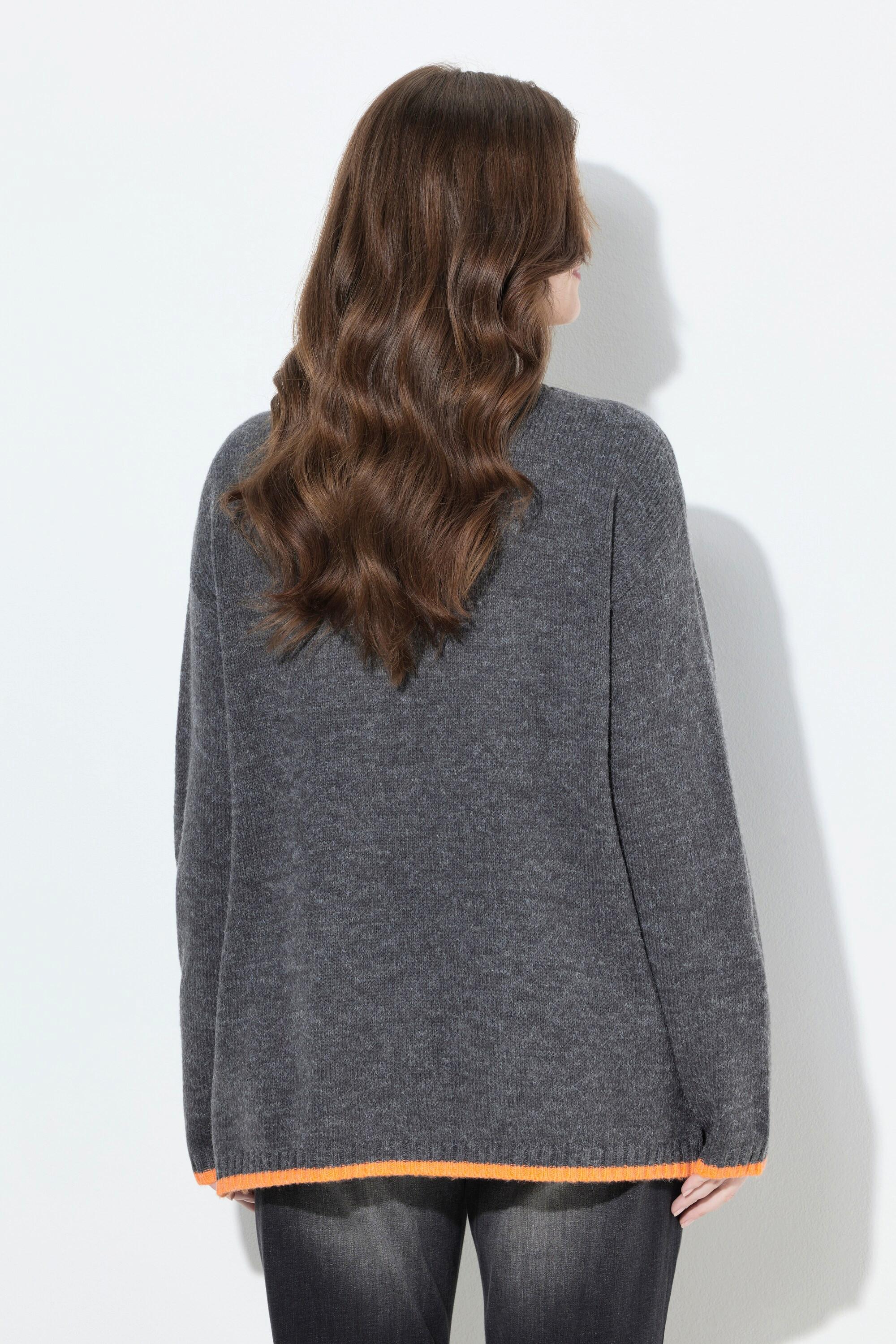 Ulla Popken Maglione Bordi Colorati Scollo a V Maniche Lunghe  