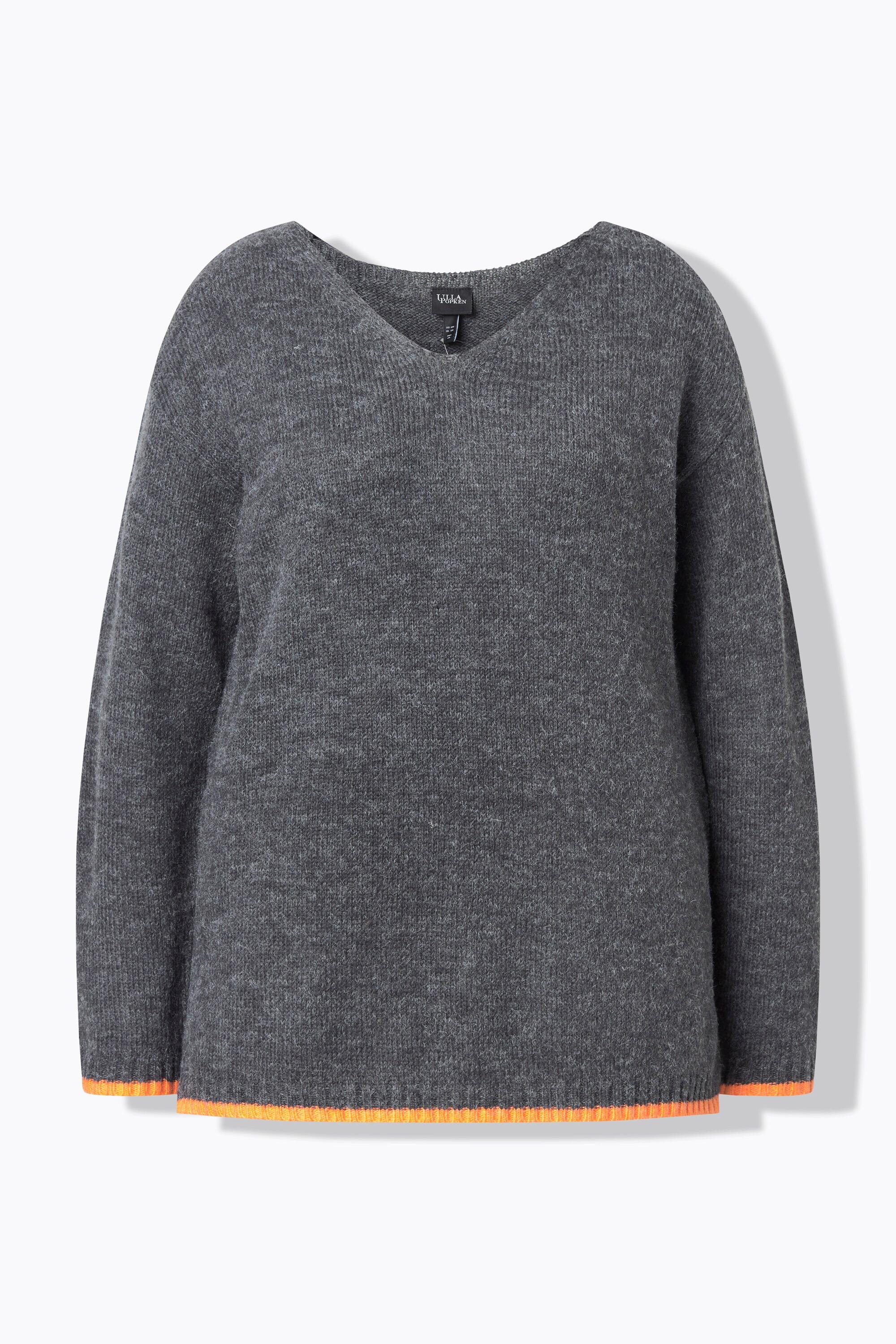 Ulla Popken Maglione Bordi Colorati Scollo a V Maniche Lunghe  